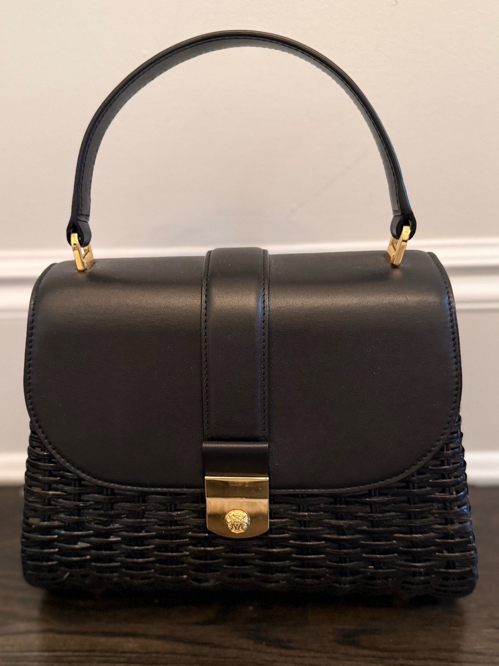 Veronica Beard.  NWOT.  Black Woven Top-Handle Bag with Gold Hardware